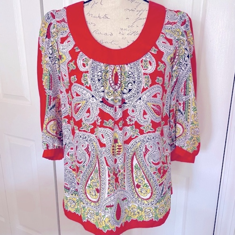 Tibi New York Silk 3/4 Sleeve Paisley Blouse Top Size 2